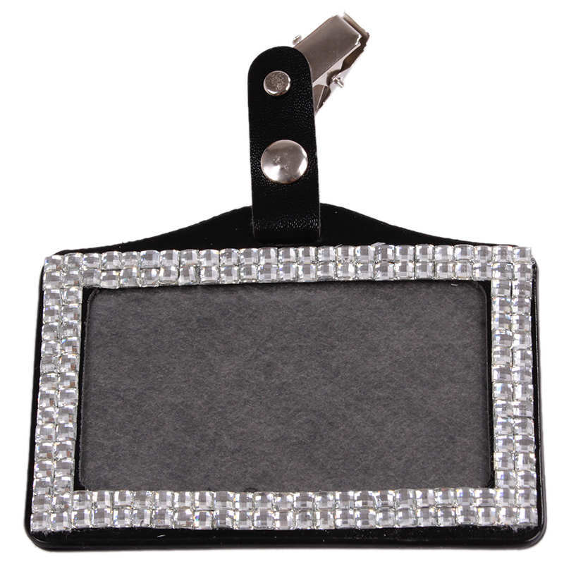 5 Colors Rhinestone Bus IC Card Holder With Clip Employee Identity Card Badge Crystal Work Unisex ID Card holder Case: Silver