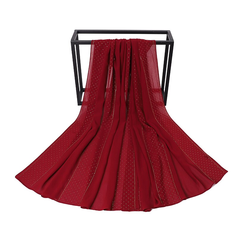 Écharpe en mousseline de soie avec perles pour femmes, Hijab avec perçage de cristal, châles, bandeau, écharpe, 19 couleurs au choix: COLOR 17