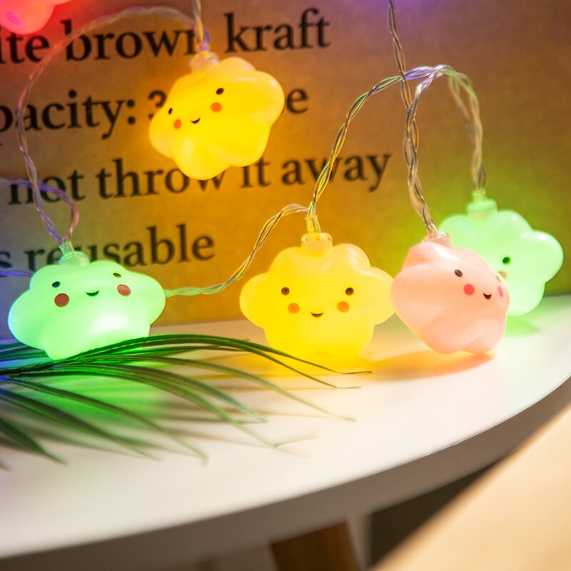 Guirnalda de luces Led de hadas para niños, lámpara de luz nocturna con batería de 10/20Leds, bonita nube sonriente, para decoración de la habitación del hogar