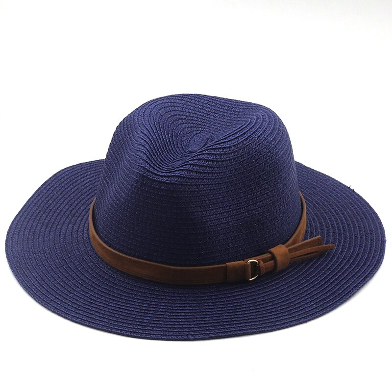 Panama Hoed Zomer Zon Hoeden Voor Vrouwen Mannen Strand Strooien Hoed Mode Uv Zon Bescherming Reizen Cap Chapeu Feminino: blue