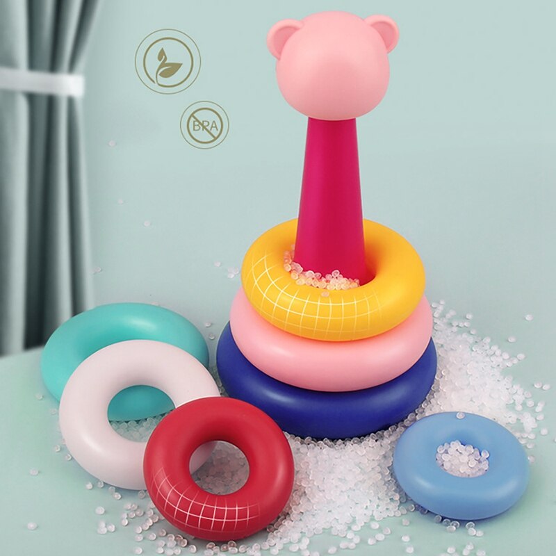 Baby bell blocks ring toy children's colorful rings blocks rings house rainbow rings learning colors and shapes toy
