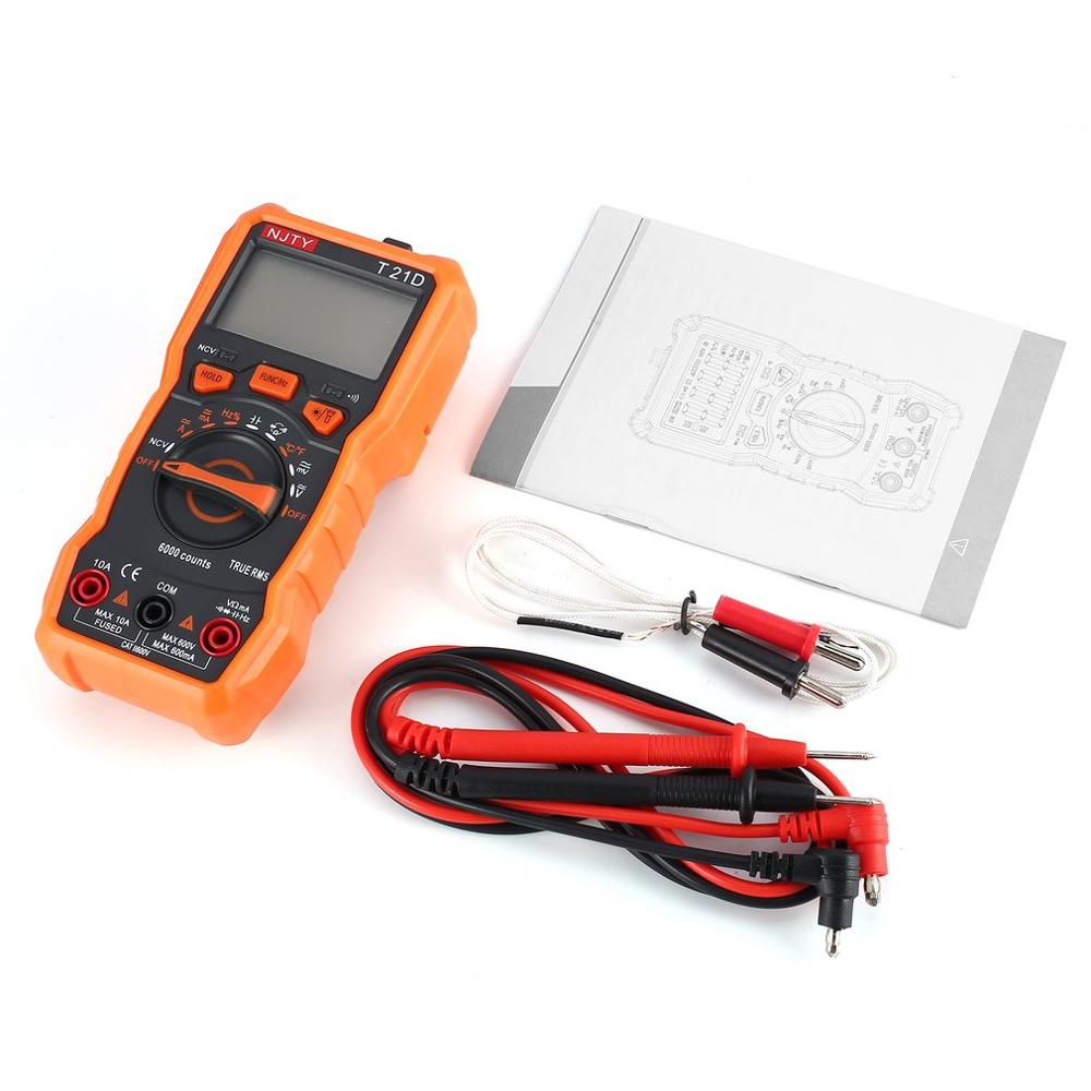 NJTY T21D NCV Digital Multimeter 6000 counts Auto Ranging AC/DC Voltage Current Meter Handheld Ammeter Ohm Diode NCV Tester: Default Title