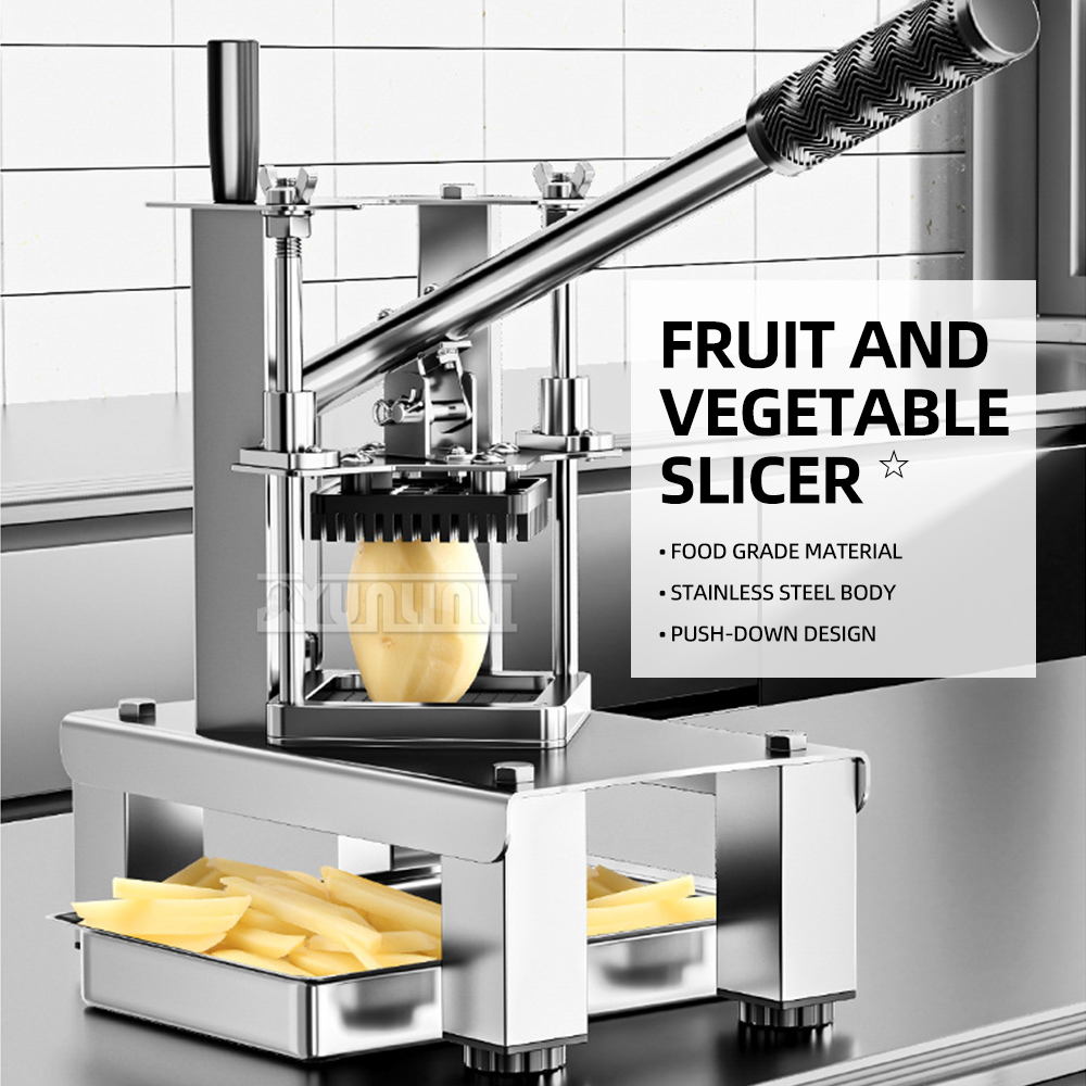 Kommersiell manuell skärmaskin för potatisskärare i rostfritt stål med 7mm,10mm 14mm