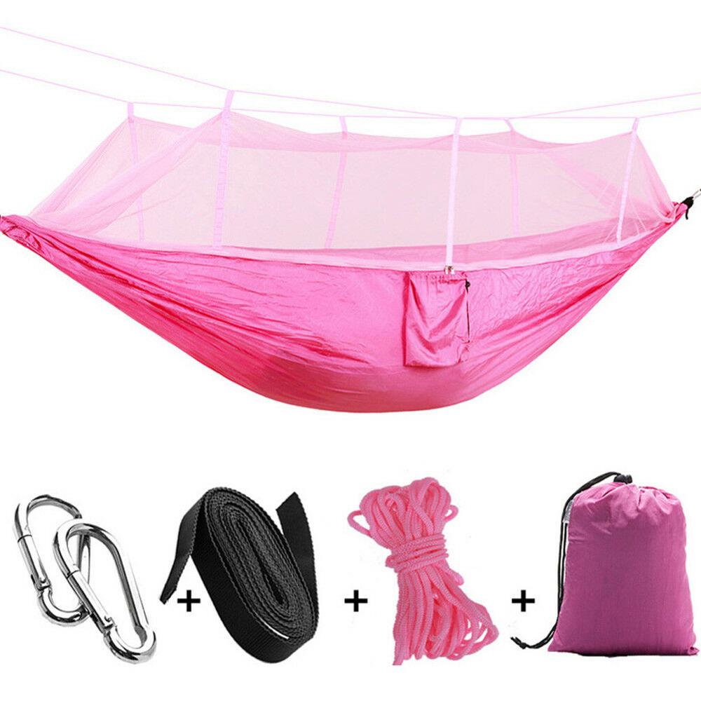 Hamaca doble portátil ultraligera, mosquitera de paracaídas con mordeduras antimosquitos para tienda de campaña al aire libre: Pink