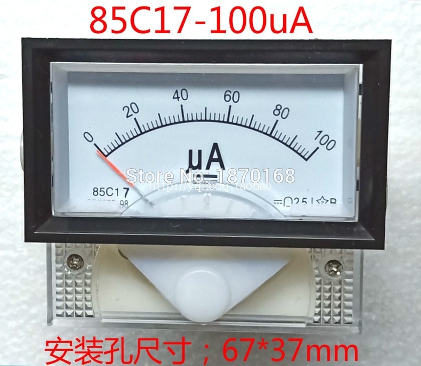 85C17 montaje en Panel Amperímetro analógico de DC 0-100uA 50uA 200uA 500uA rango de medición