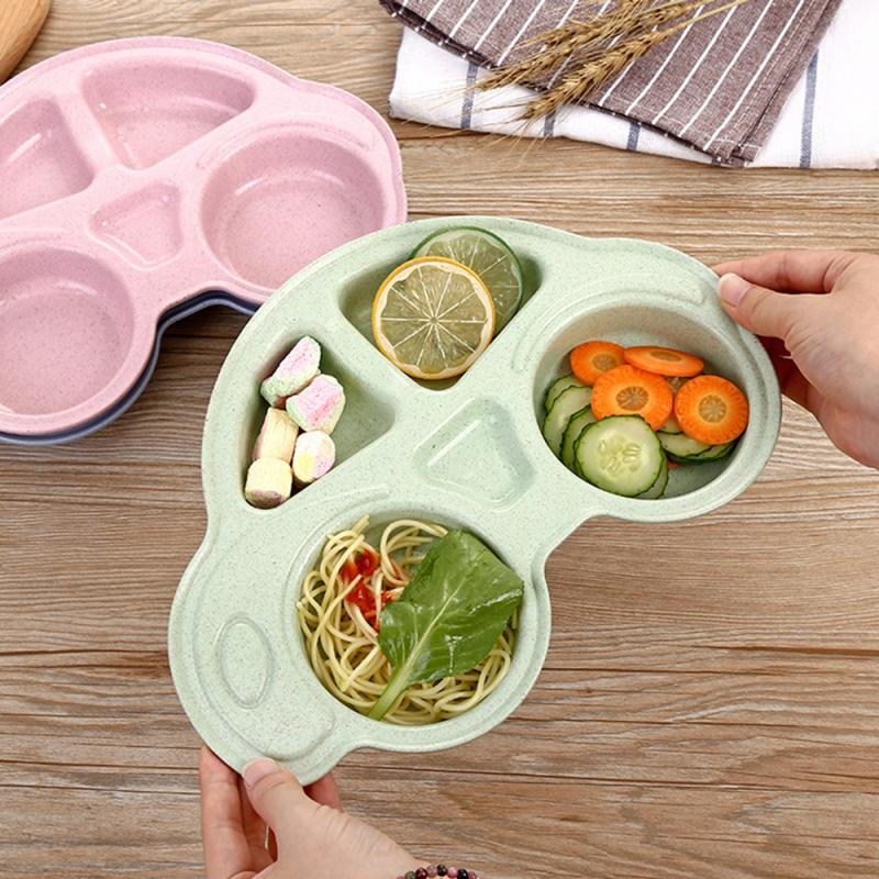 1pcs heat insulation Lunch Tools cute Cartoon Car Shape Wheat Straw Feeding Dish Plate Baby Tableware