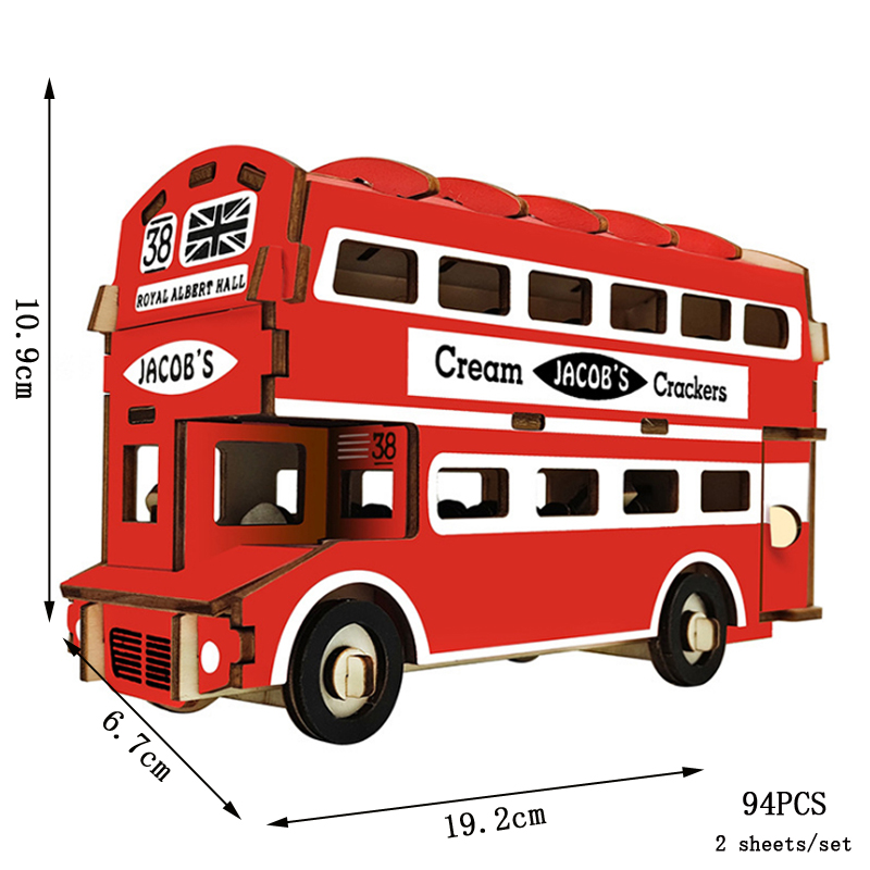 3D Wooden Puzzle Retro Bus European-style Campervan Assembled Car Model DIY Hands-on Ability Cultivate Toys For Children: GRAY