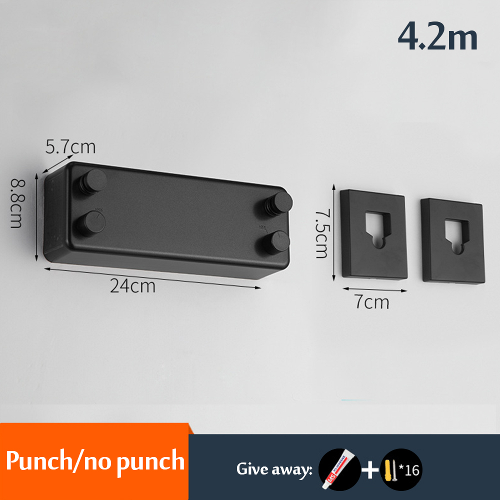 4.2m Wall Mounted Steel Wire Clothes Line Balcony Punch-free Drying Rack Retractable Bathroom Clothe Dryer Storage Racks Acces: black