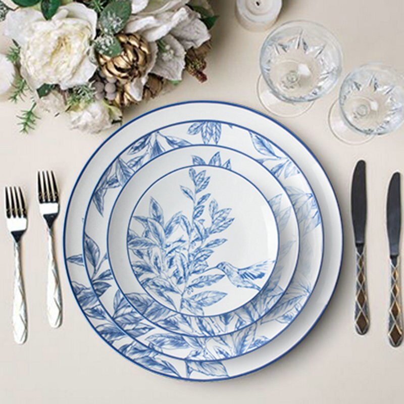 Ceramic Dinner Plate Chinese Style Bone China Plate Set Blue And White Porcelain Plates Daily Household Tableware