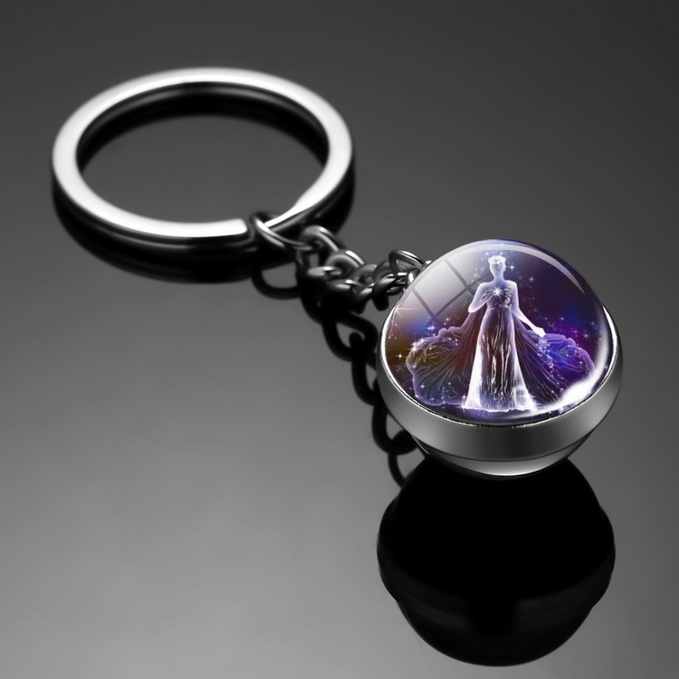 Llavero con dijes Original, llavero de 12 constelaciones, llavero luminoso de bola de cristal de doble cara, accesorios colgantes para coche, llaveros