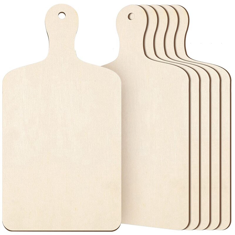 6 Pieces Christmas Mini Wooden Cutting Board With Handle Unfinished Wood Paddle Rectangle Chopping Board Tray Cutouts