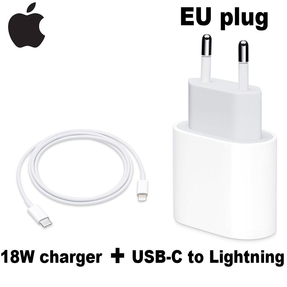 Original Apple 18W Power Adapter Ladegerät USB-C zu Blitz Kabel US EU Stecker Smart Telefon Schnelle Ladegerät für iPad iPhone 8/X/11 pro: Apple  EU and cable