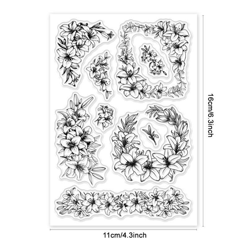 1 unidad de silueta de pradera de flores silvestres, sello transparente, flores Vintage, plantas, sellos de goma transparentes, sellos de silicona de 6,3x4,33 pulgadas: GRIS PROFUNDO