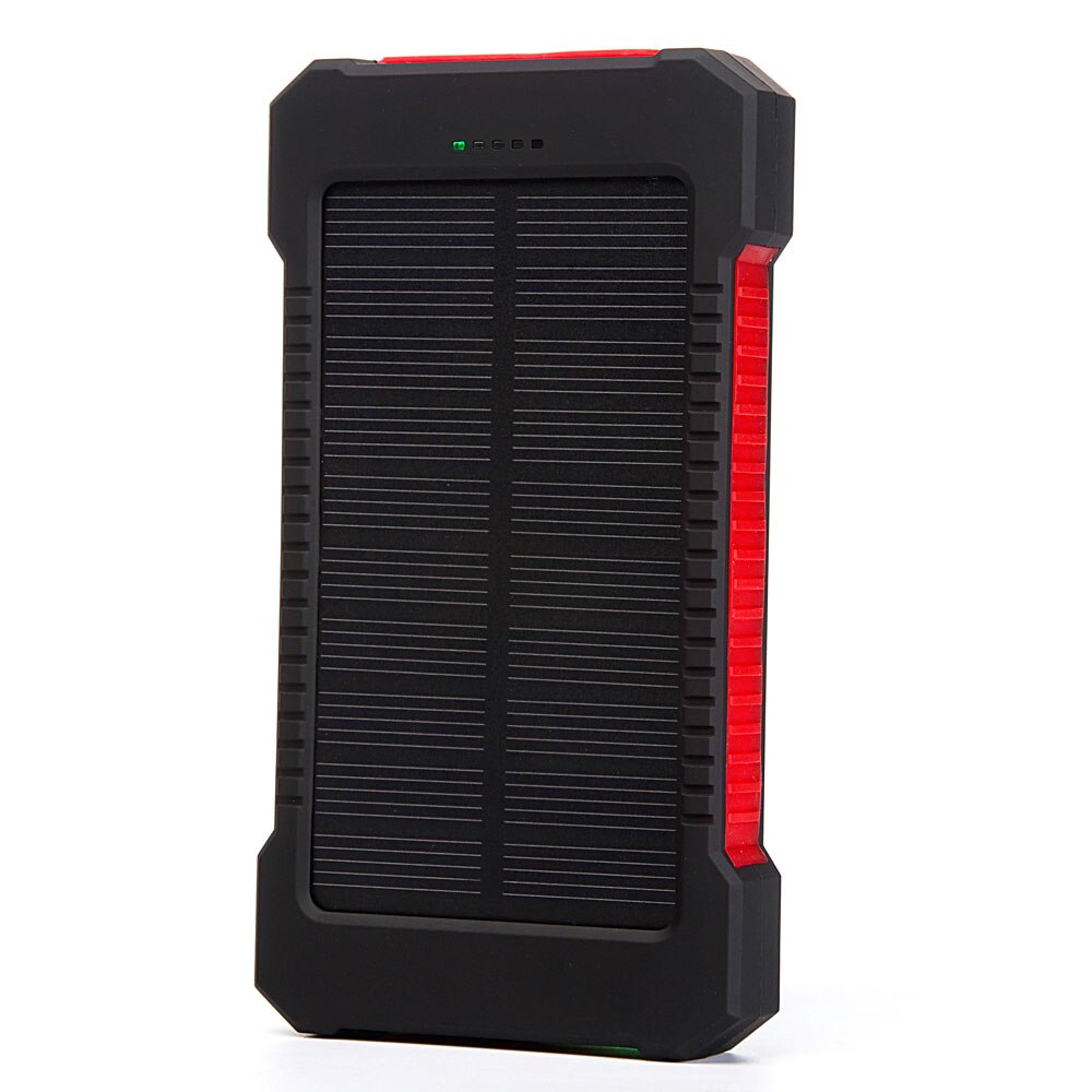Zonne-energie powerbank 10000 mah externe batterij dubbele usb powerbank draagbare oplader mobiele telefoon zonne-energie oplader voor xiaomi iphone x: Rood