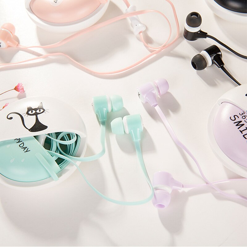 Kawaii mignon chat dessin animé écouteur 3.5mm dans l'oreille stéréo écouteurs avec micro avec casque étui pour Iphone Xiaomi Huawei Samsung TXTB1