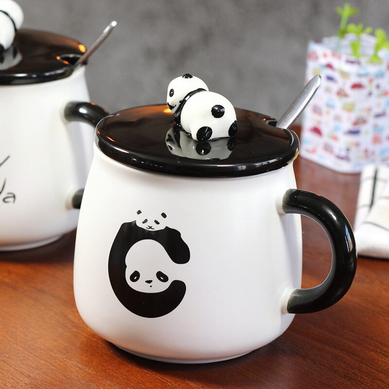 3d panda keramiske kaffekrus med lokk med skje bursdag tegneserie panda keramiske krus