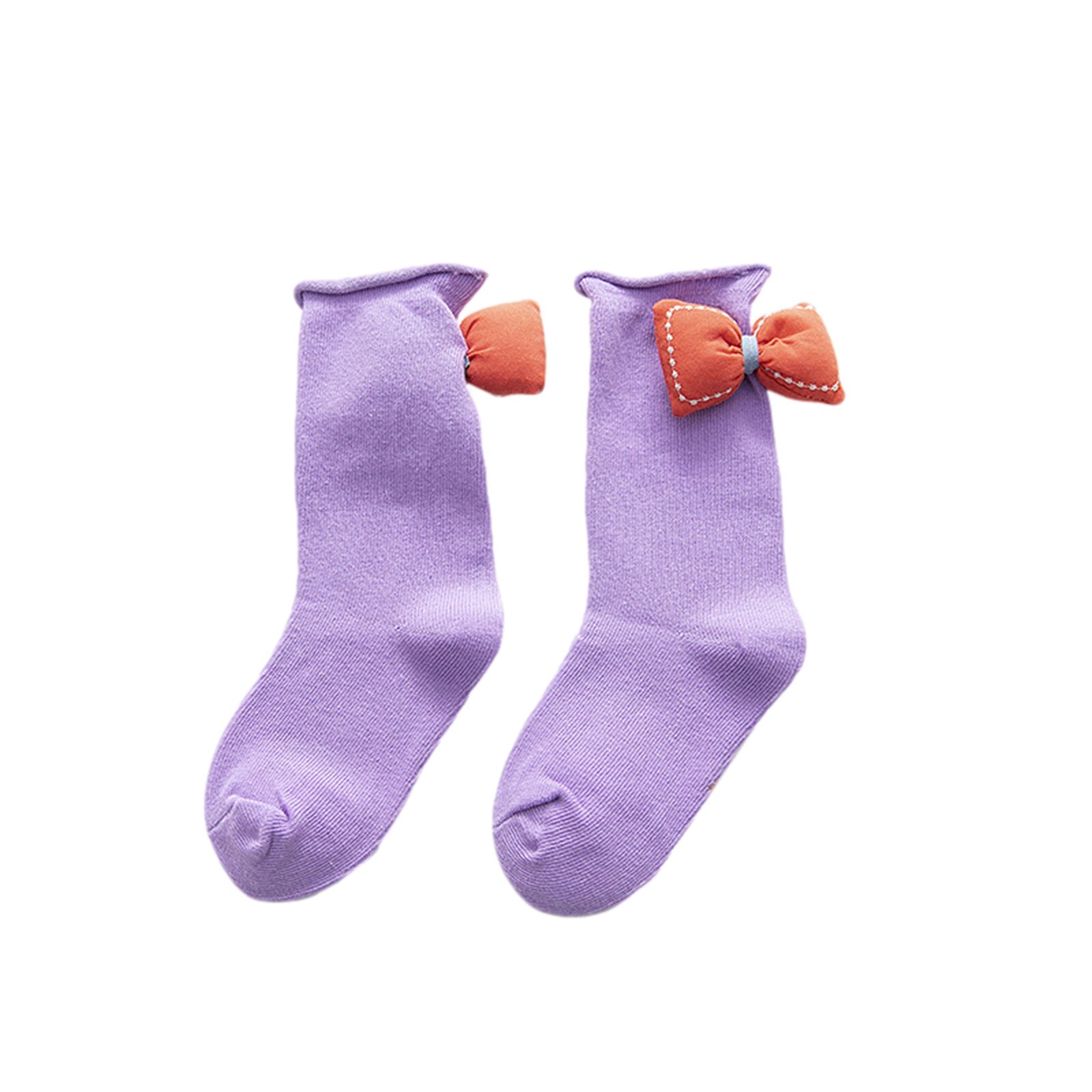 Kinderen Meisjes Mode Strik Sokken Eenvoudige Stijlvolle Sokken Effen Kleur Comfortabele Sokken Voor Kinderen Baby Meisjes: Paars / 3-5 years
