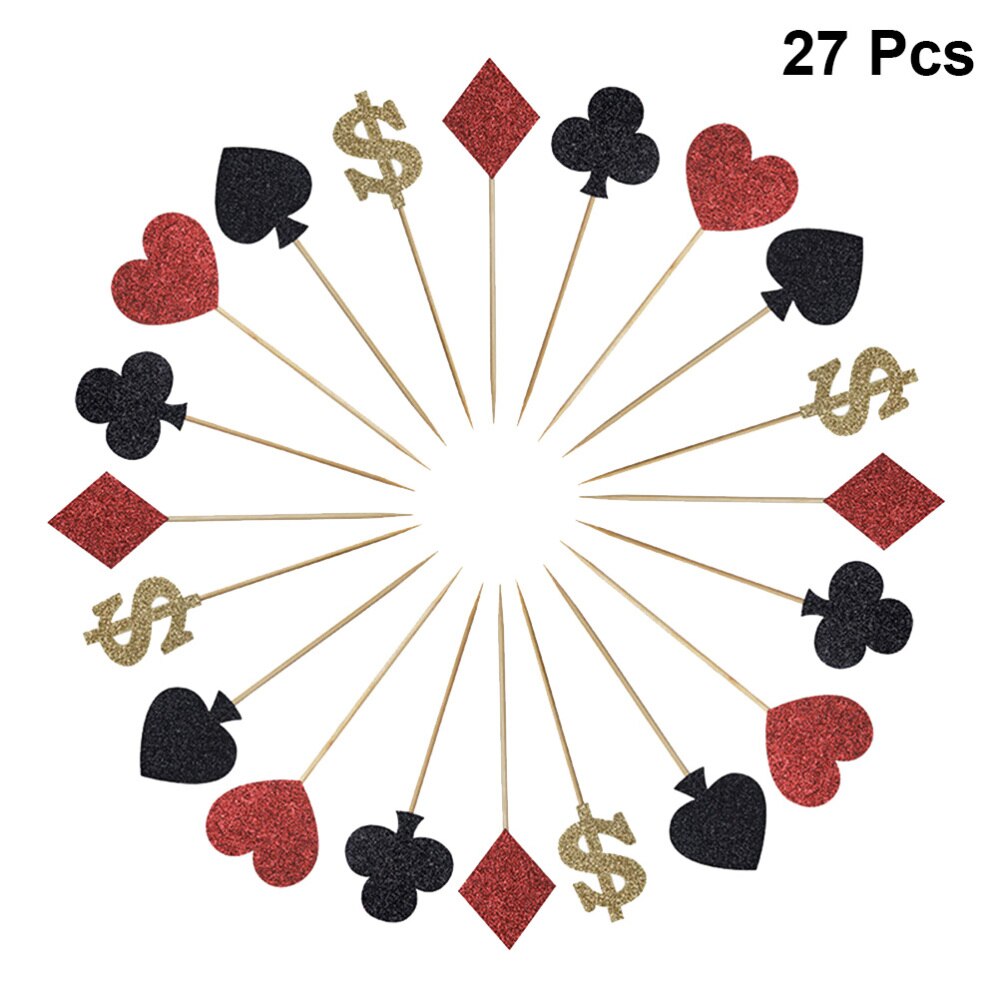 36 st glitterpapper tårta toppers casino tema tårta plockar pokertårta dekoration födelsedagsfest dessert infoga fördel (9 st: Default Title