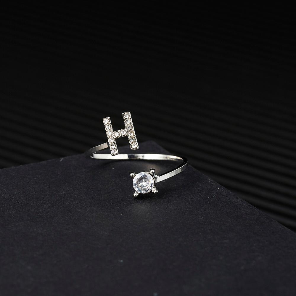 1pcs 26 Engels Letters A-Z Ringen Zilveren Kleur Strass Open Manchet Verstelbare Vinger Ringen Vrienden Paar Sieraden