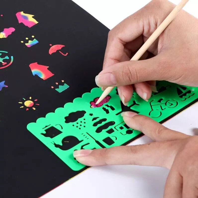 Magic Kleur Rainbow Scratch Art Paper Card Set Speelgoed Met Graffiti Stencil Voor Tekening Stok Diy Art Schilderen Kit Speelgoed kids