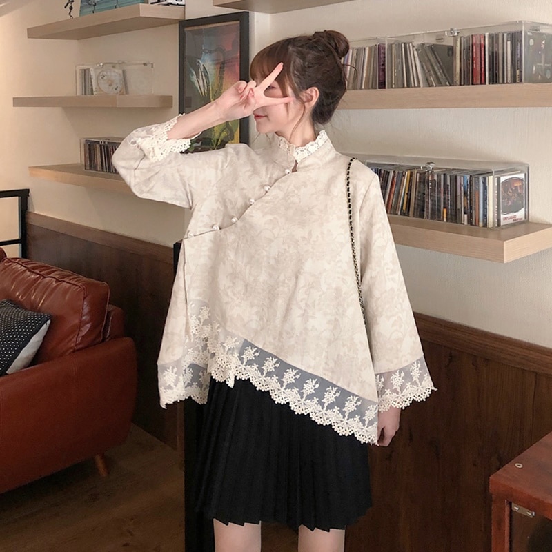 Ladies Chinese Tops Top Women Spring Retro Oblique Shirt Qipao Cheongsam Top Tea Chinese Style Clothing Women 10077