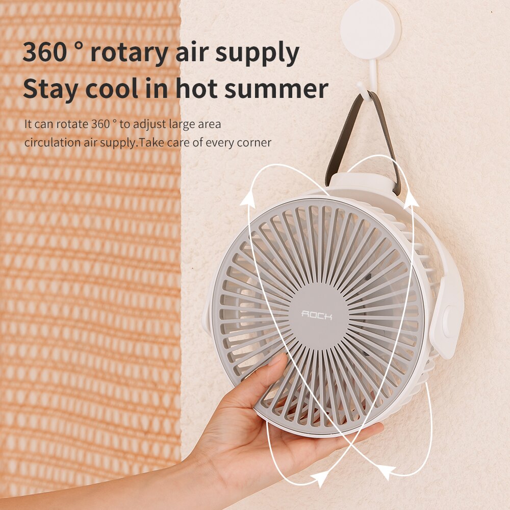 Rock ventilador de mesa 360 graus rotação fornecimento de ar 4000mah pendurado ventilador de carregamento usb baixo ruído 4 modo purifica o ventilador de refrigeração de ar