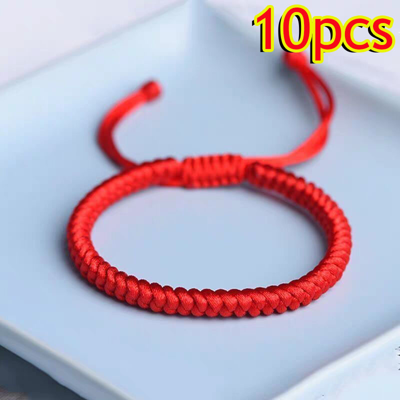 1-30 Uds. Pulseras hechas a mano de color rojo de la suerte para mujeres y hombres, pulseras con nudos de cuerda trenzada ajustable budista tibetano, pulseras de joyería,: Rodio plateado