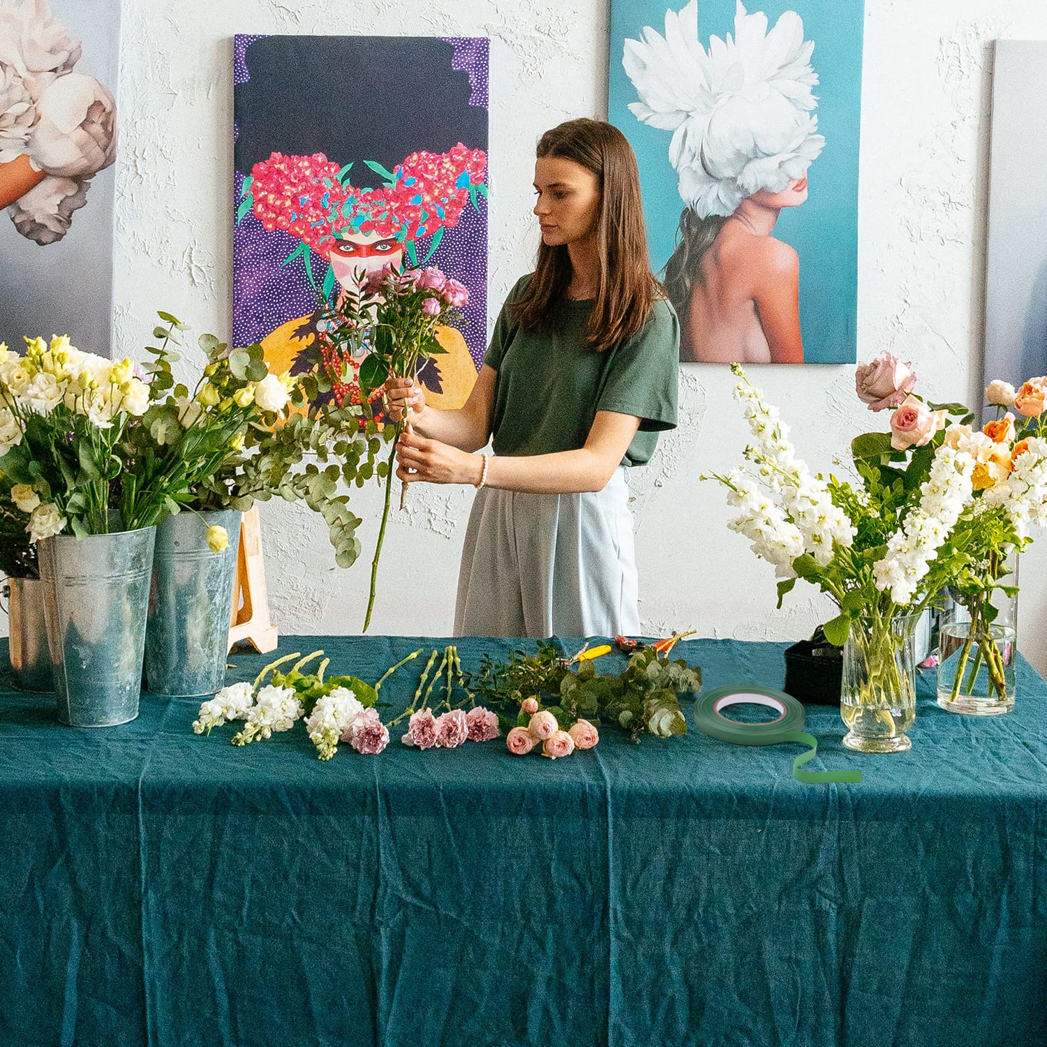 1 rulle grön blomtejp vattentät bred blomtejp för färska blommor bukett inslagning blomsterarrangemang hantverk