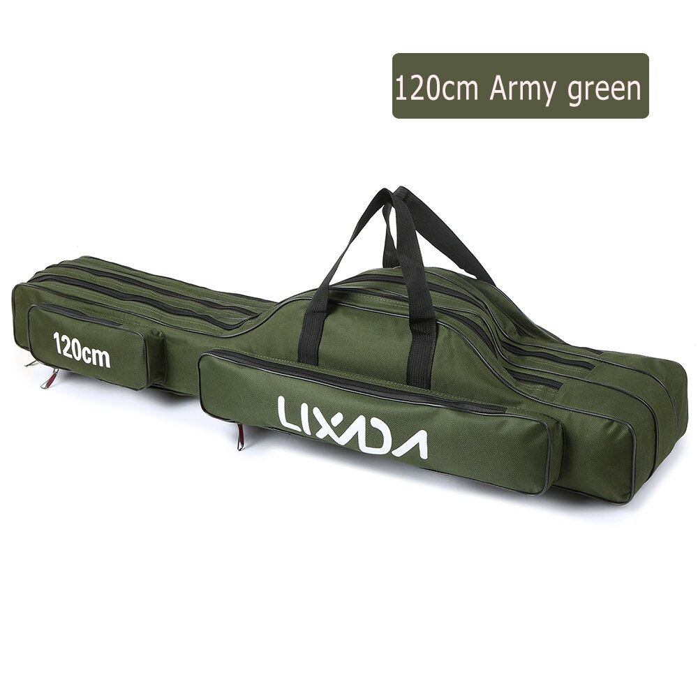 Lixada-bolsa para caña de pescar de 3 capas, caña de pescar portátil para estuche de transporte, carrete de pesca, bolsa de almacenamiento de hombro, 90cm/120cm/150cm: A 120cm Army green