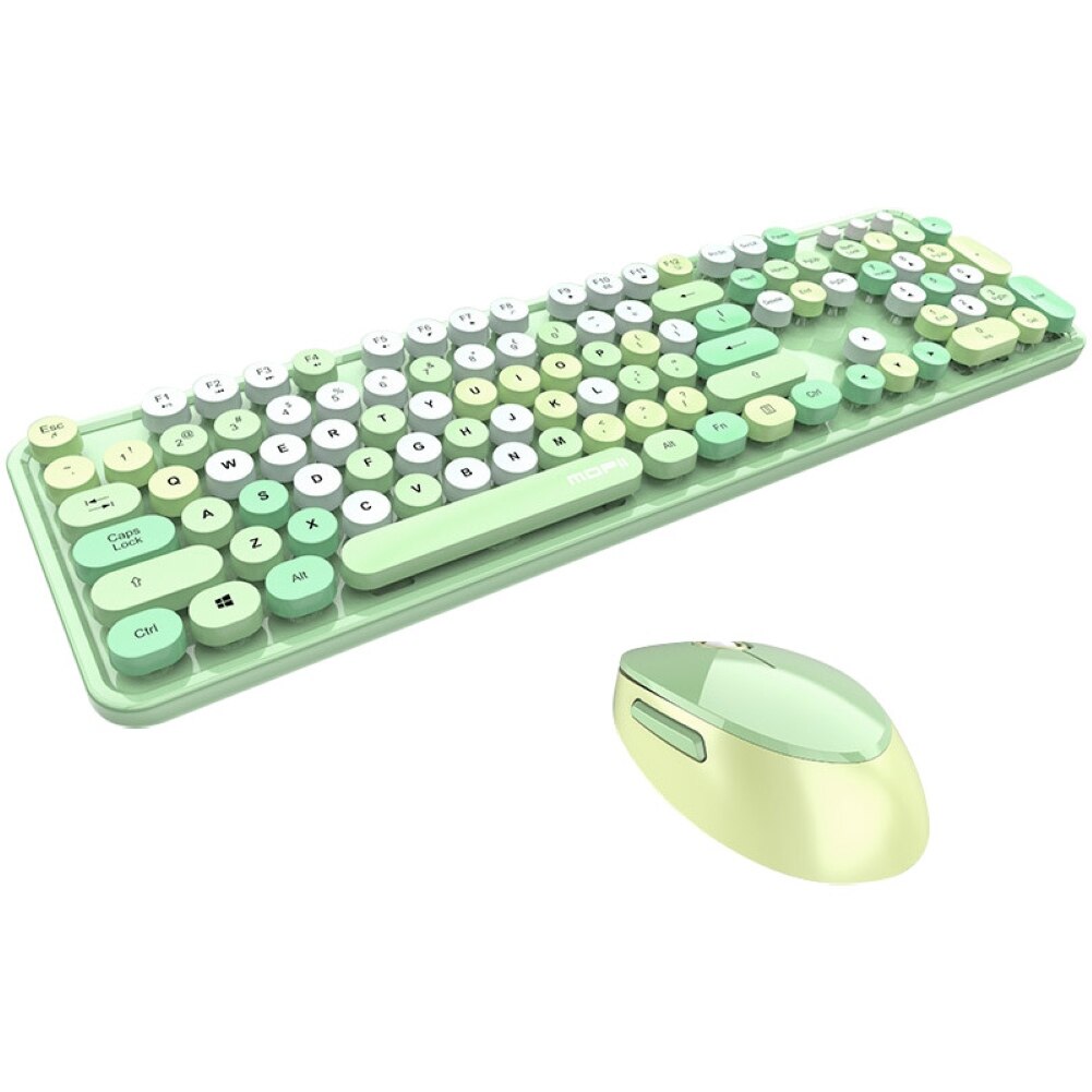 Teclado y ratón inalámbricos universales, 2,4G, conjunto de teclado mecánico portátil para el hogar y la Oficina: green