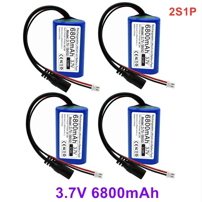 3.7V 6800mAh 18650 Li-ion rechargeable battery pack For Fishing LED Light megaphone speaker Emergency toy battery+XH2.54-2P Plug
