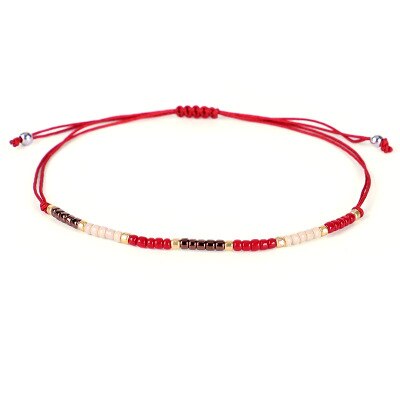 Bohemian Women Bracelet Handwoven Multi-layer Colorful Seed Beads Bracelets Retro Rice Adjustable Rope Bangles Jewelry: Red  Bracelet