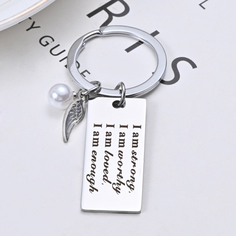 I Am Strong,enough,worthy Stainless Steel Keyring Key Chain Charms Women Jewelry Accessories Pendant