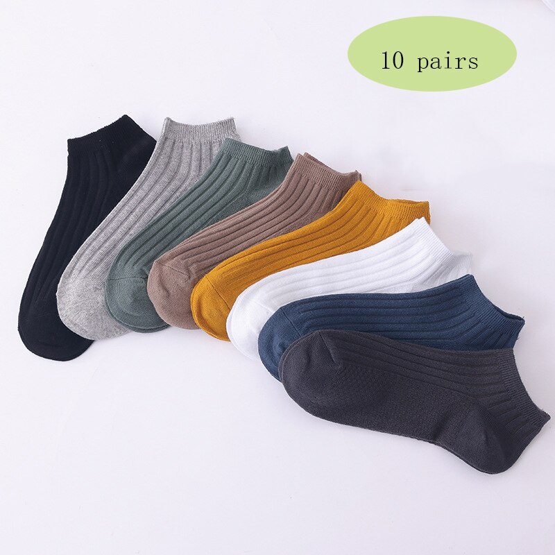 10 Pairs Men Boat Socks Cotton Breathable Short Sock Solid Color Black White Grey Sweat Sports Cycling Socks: mixed color