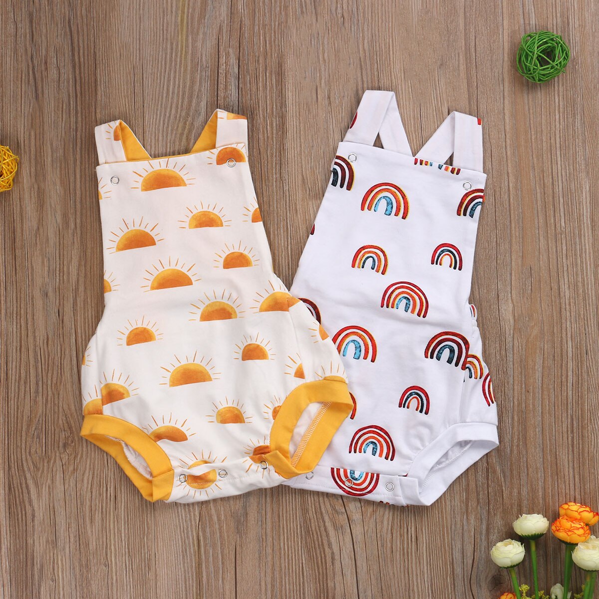 Citgeett Summer Newborn Baby bOys Girls Rainbow Print Bodysuit Infant Cotton Sleeveless Cross Strap Jumpsuit Sling Sleeveless