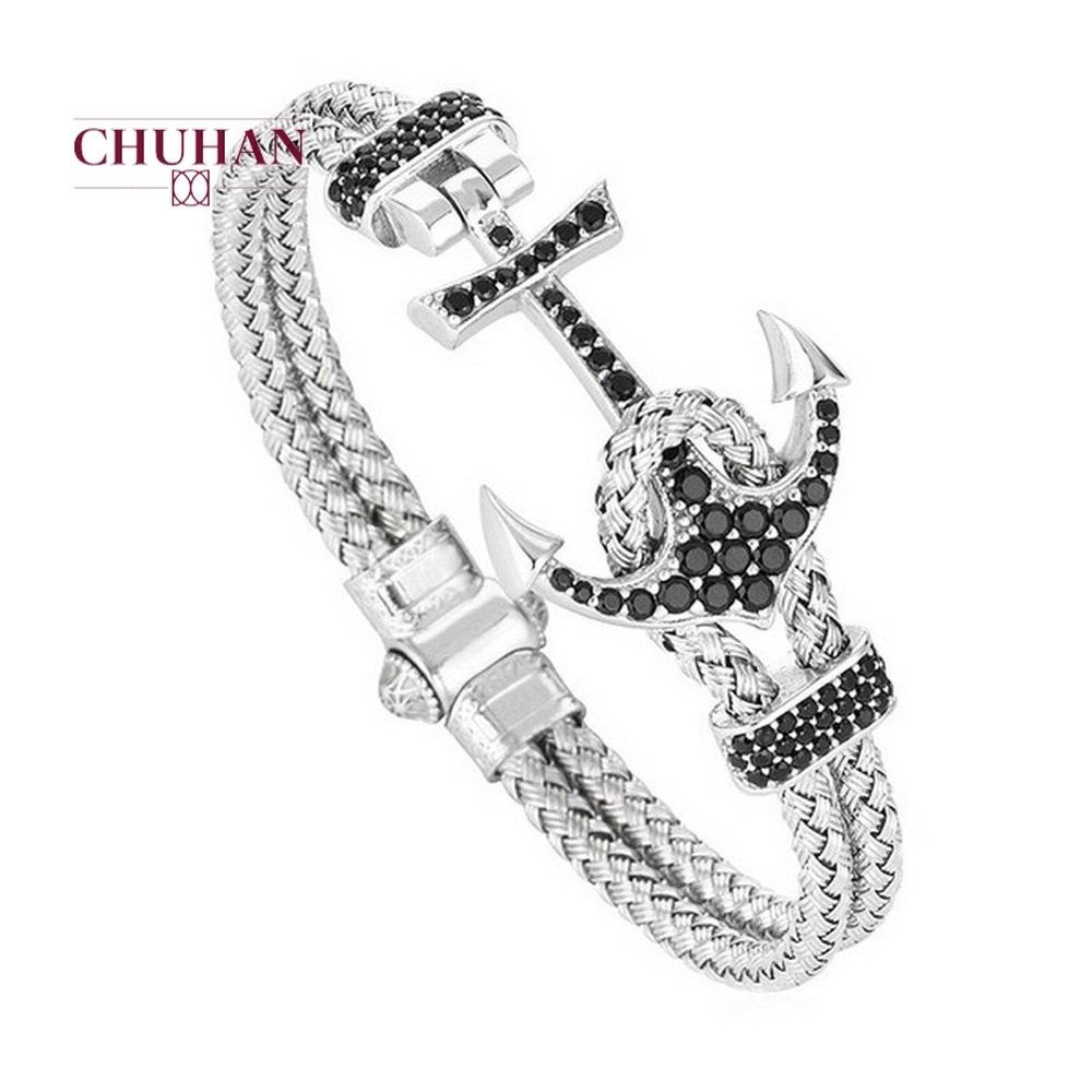 CHUHAN Punk acier inoxydable ancre Bracelets HipHop/Rock Style Bracelets pour hommes bijoux couleur noire de C84