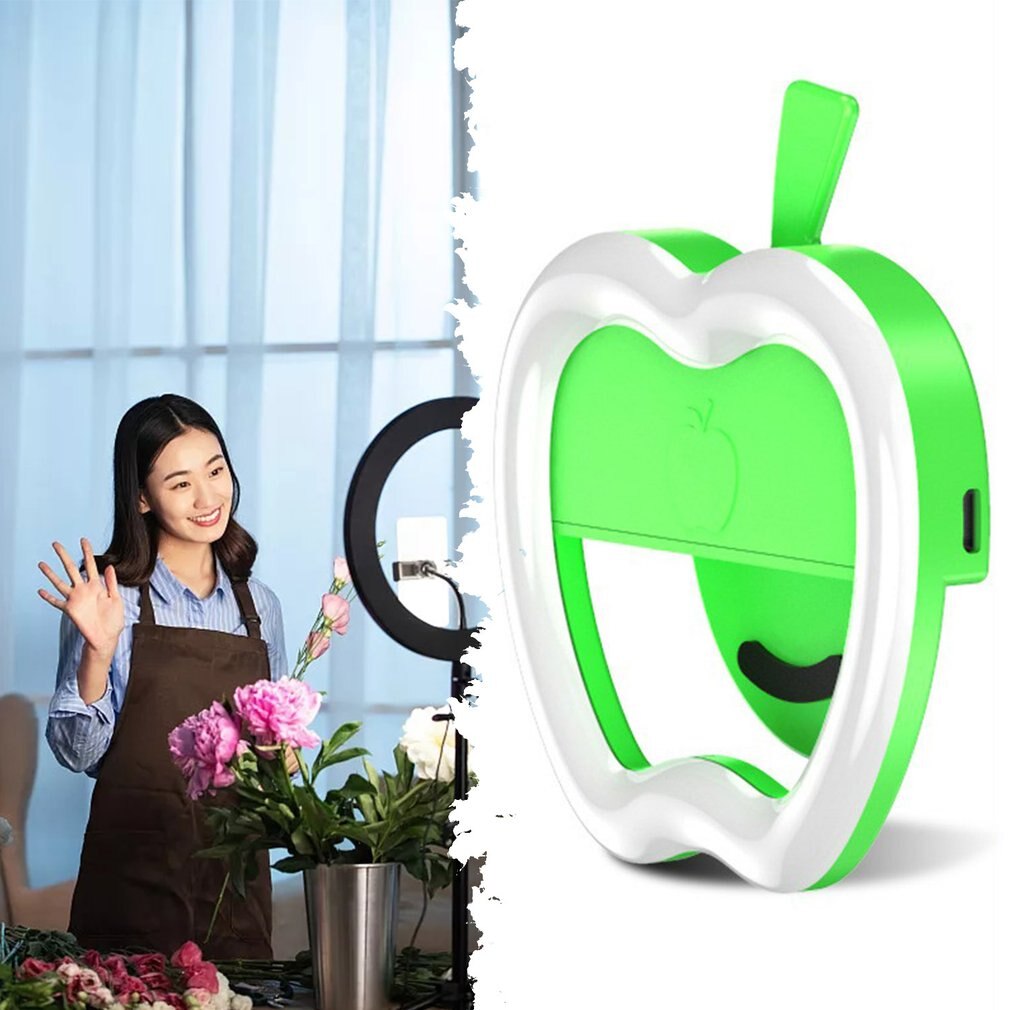 Luz de relleno de teléfono móvil en forma de manzana, para teléfono móvil externo, Flash de selfi de belleza, redonda, luz duradera de relleno en vivo