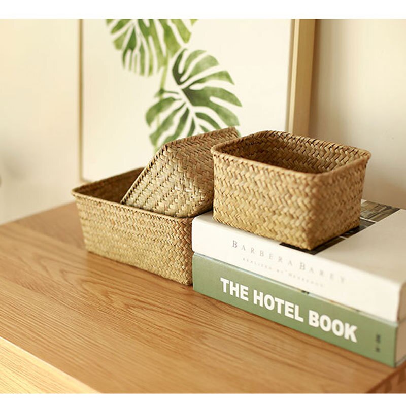 LuanQI Hand Made Wicker Woven Basket Storag Boxes Rectangle Fruit Bread Basket Wickerwork Cosmetics Organizer Picnic Baskets