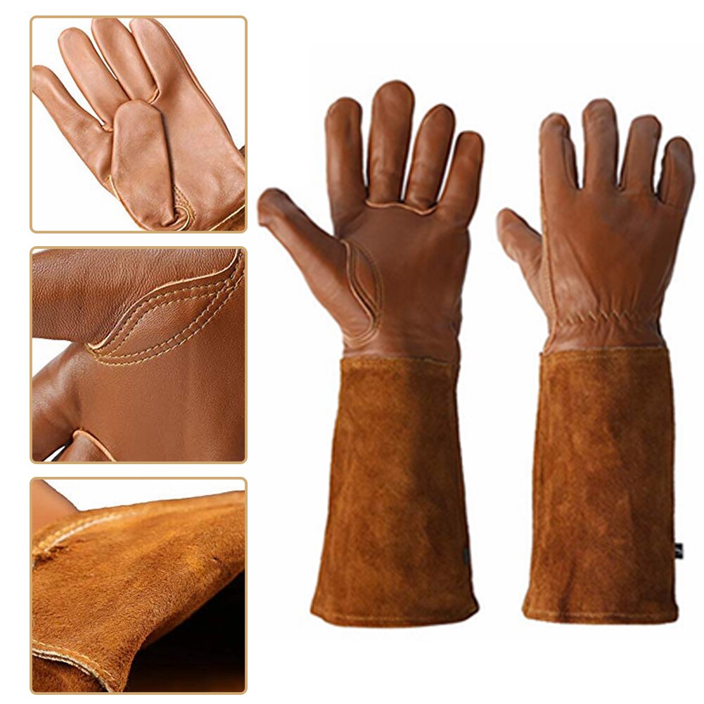 1 Pair Rose Pruning Gloves Leather Gardening Welding Gauntlets Thorn Proof Long Forearm Protection Heat Resistant L M