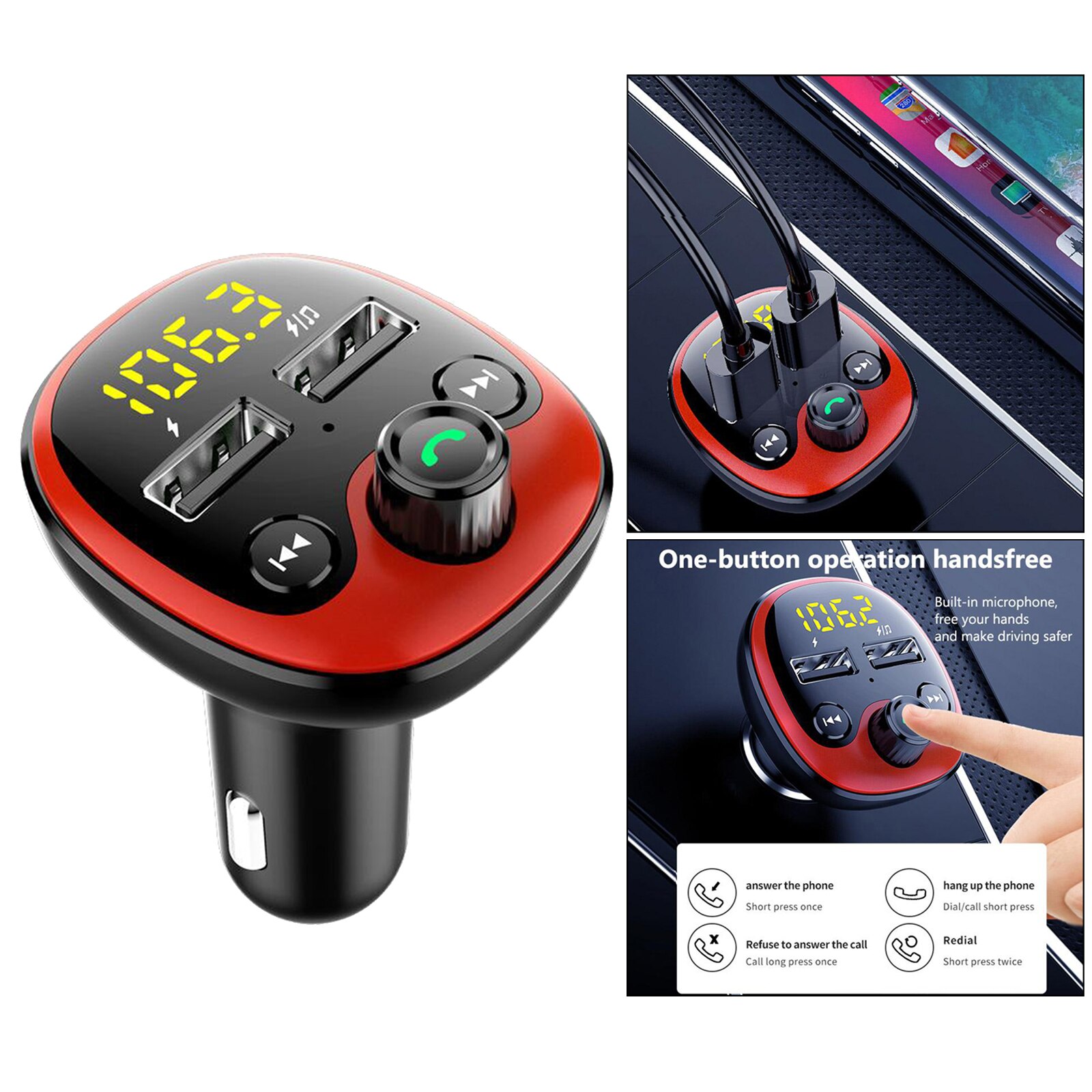 Bluetooth Car Kit Hands-Free FM Transmitters Audio Receiver USB Charger
