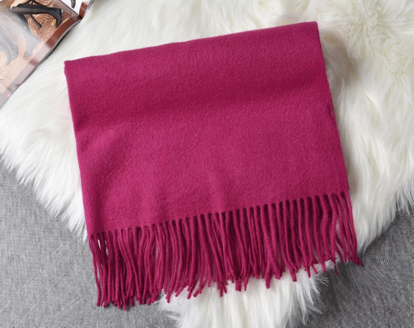[Bysifa] Winter Vlakte Kasjmier Sjaals Herfst Thicken Warm Tassel Lange Sjaals Wraps Groen Zwart Kameel grijs Rood: rose red