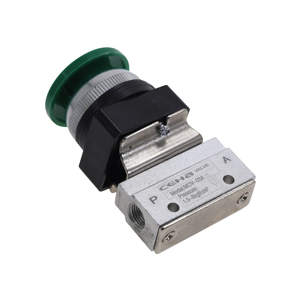 Mechanical Valve 1/8" PT Thread MOV-03APPL Momentary Three Way Two Position Green Mushroomhead Push Button Air Pneumatic Valve