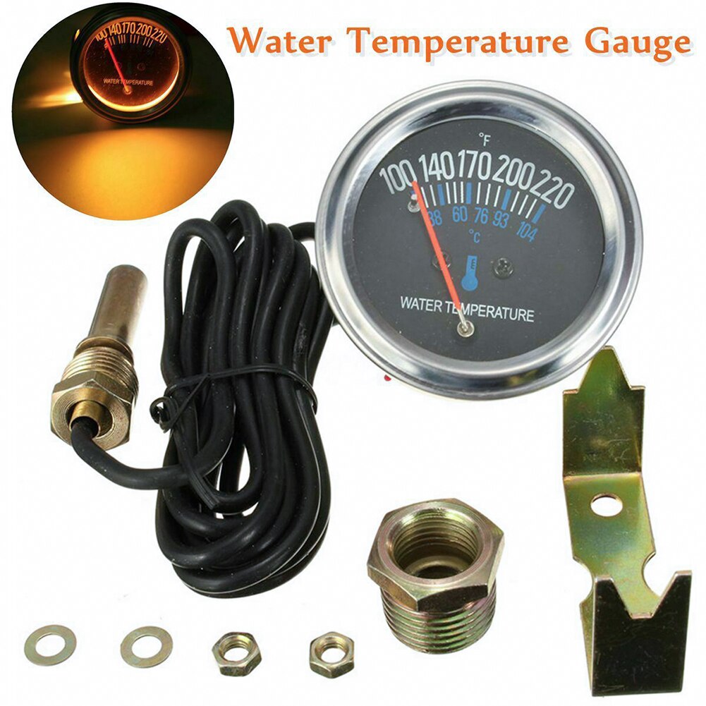 Motor Meter Auto Dc 12V Mechanische 38-104 ℃ 52Mm Pointer Universele Ronde Auto Geel Licht Water temperatuur Gauge Instrument