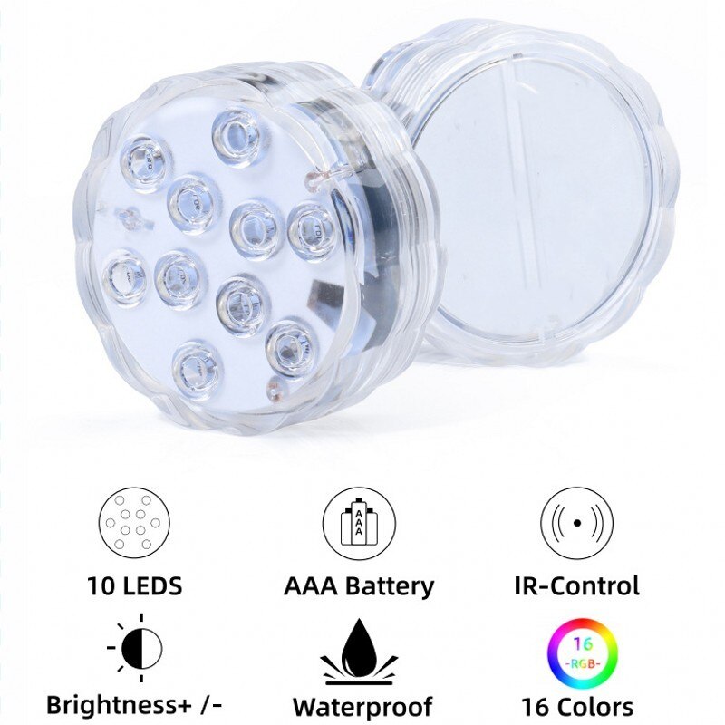 10 Led Remote Controlled RGB Submersible Light Battery Operated Underwater Night Lamp Outdoor Vase Bowl Garden Party Decoration