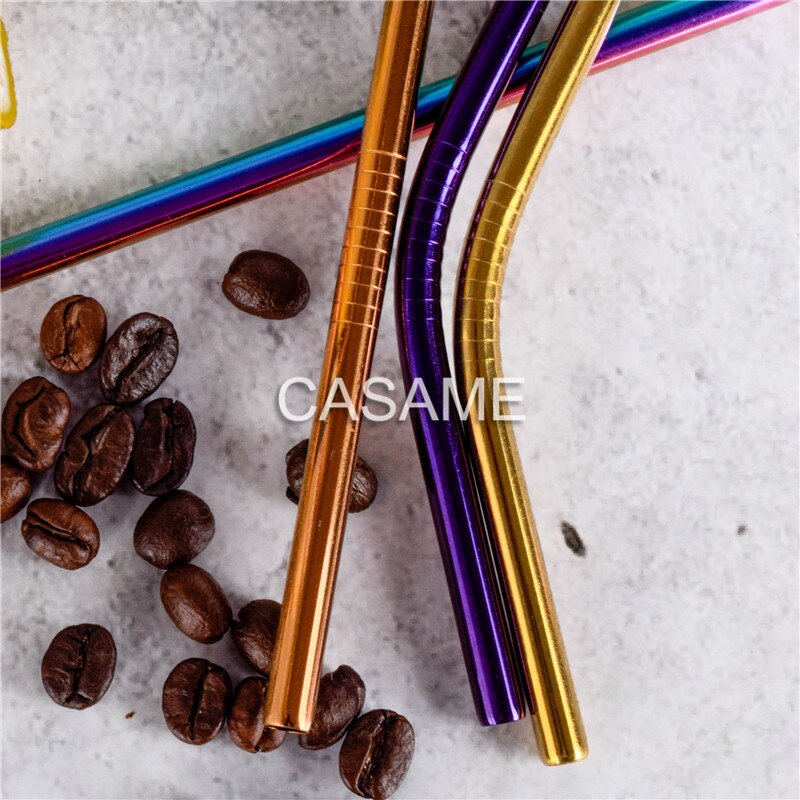 Pailles réutilisables en acier inoxydable, 6 pièces, pailles en métal doré de alimentaire, ensemble de brosses pour fête juteuse,