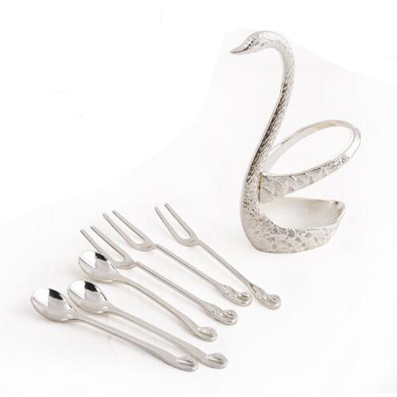 1 set gouden en zilveren zwaan fruit vork dessertset luxe gouden fruit dessert vork servies