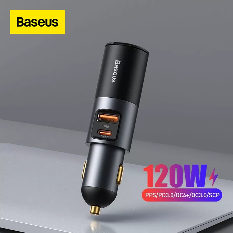 Baseus Car Charger 120W Sigarettenaansteker Expansie Poort PD3.0 QC4.0 3.0 Usb Charger Type C Quick Charger Voor Samsung xiaomi