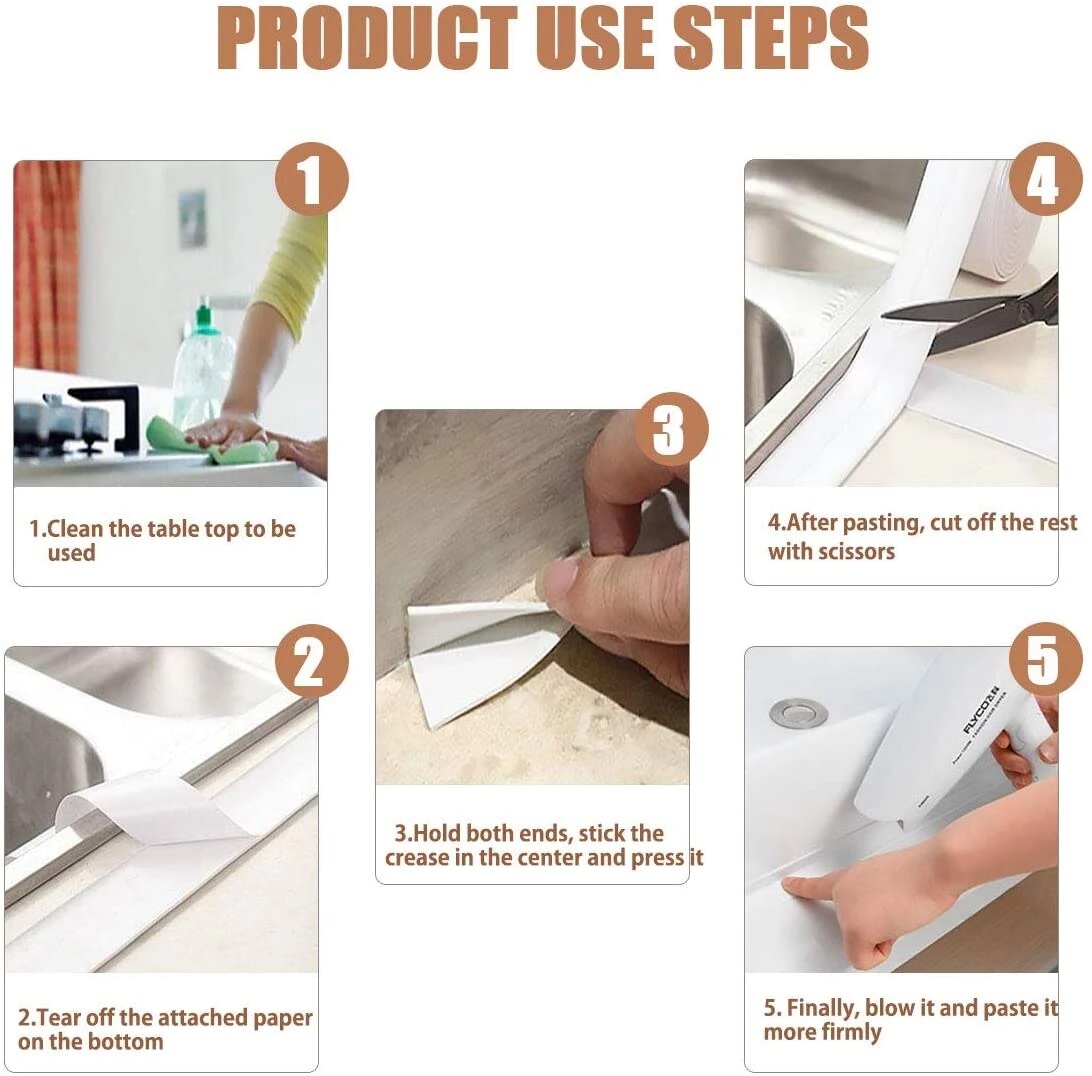 PVC Waterproof Wall Sticker Self Adhesive Sink Stove Crack Strip Kitchen Bathroom Bathtub Corner Sealant Sink Edge Tape