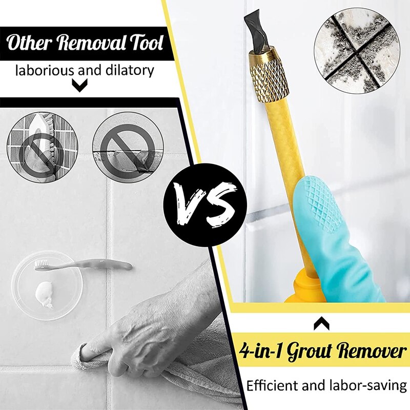 4 In 1 Tegel Grout Remover Grout Schrapen Rake Tool Met 2 Carbide Legering Hoofd Grout Remover Schraper (0.8mm,2Mm, 3Mm, 4Mm)