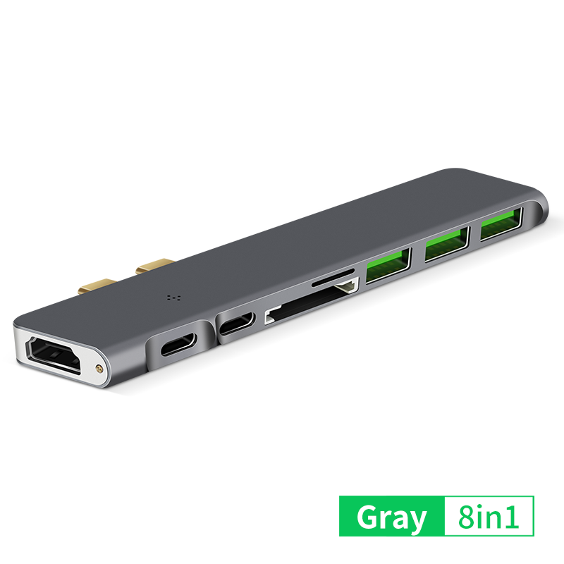 Dual Port Usb Type-C Hub Naar Hdmi Lezen Kaart Pd Opladen USB3.0 Docking Converter: Gray